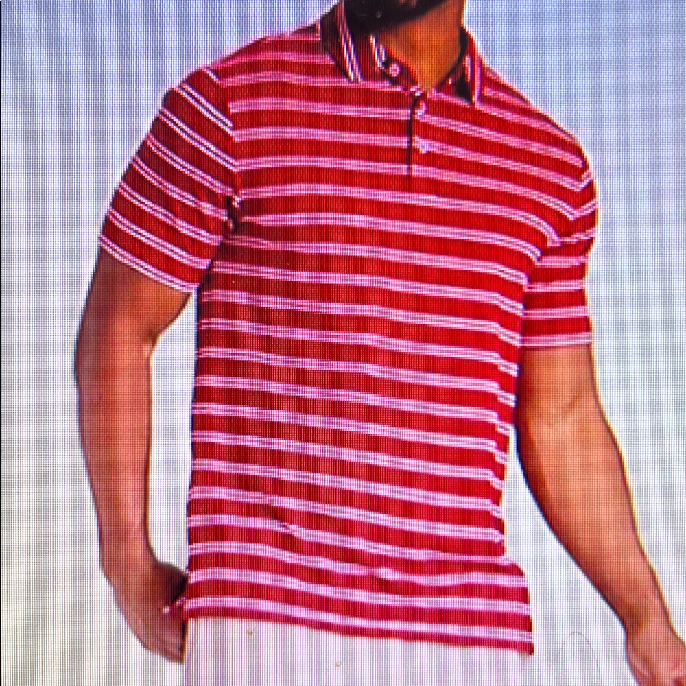 Goodfellow & Co Tan and White Striped Polo Shirt size large nwt